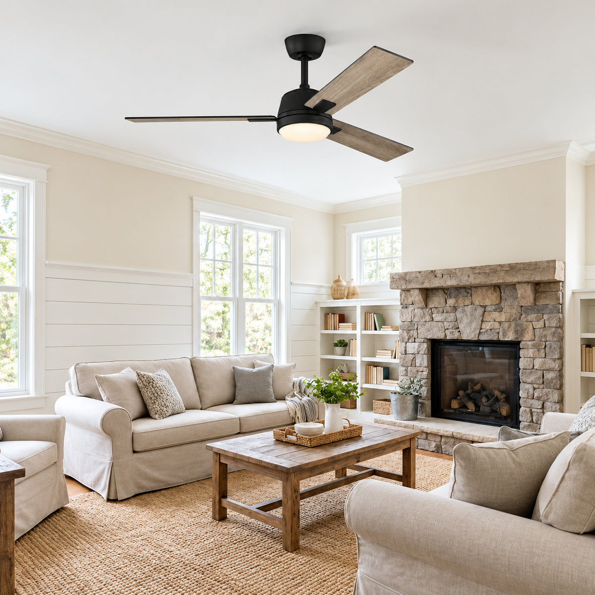 Hampton Bay Verano 52 in Matte Black Downrod Standard Ceiling Fan with 3 Blades White Adjustable LED Light DC Motor and Remote 85233