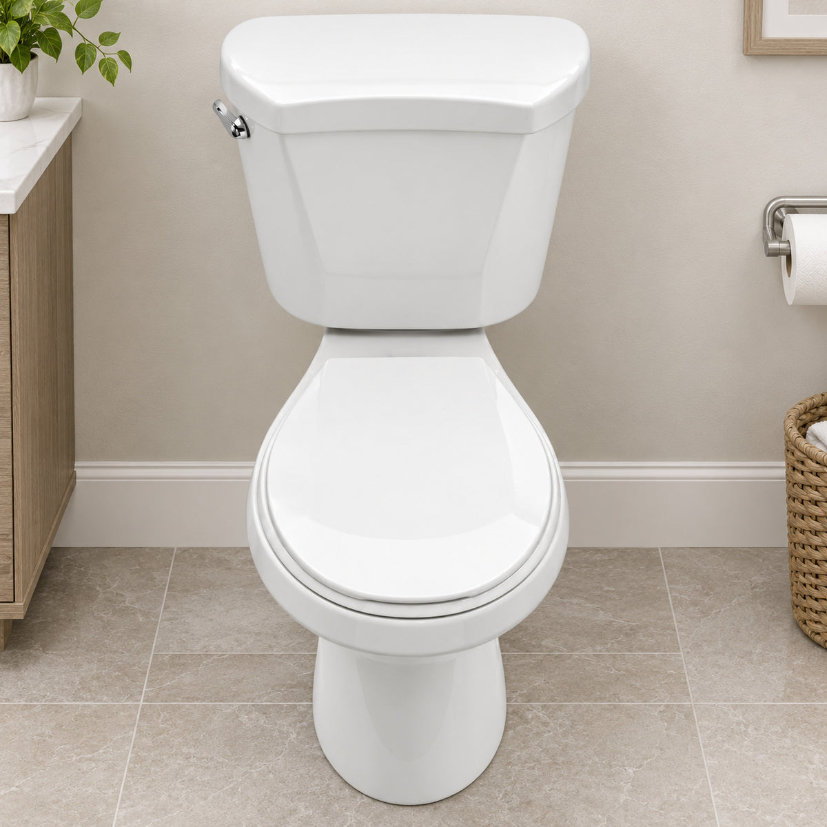 Glacier Bay 12 in Rough In 2 Piece 1 28 GPF Single Flush Round Toilet in White Seat Included