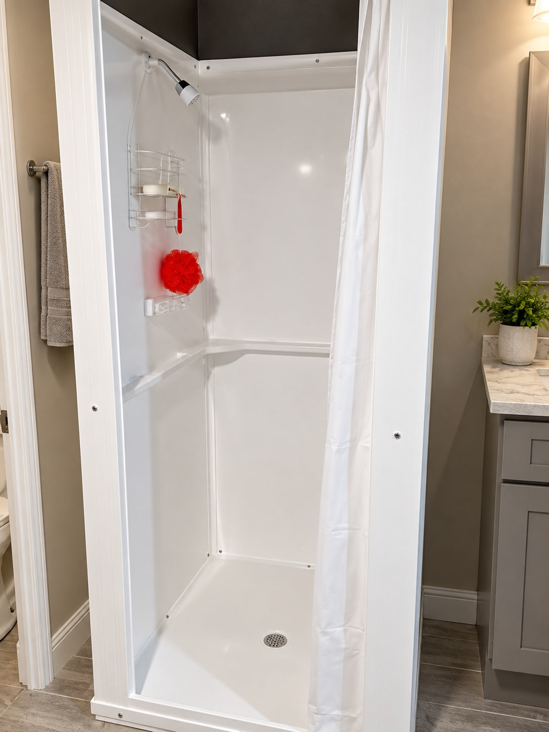 Bootz Industries ShowerCast 48 in L x 34 in W Alcove Shower Pan Base in White with Square Chrome Center Drain