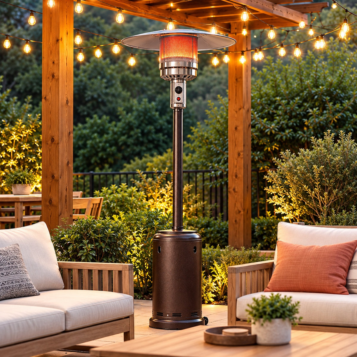 Nexgrill Sundara 48 000 BTU Bronze Propane Standing Patio Heater with Wheels 920 0079E