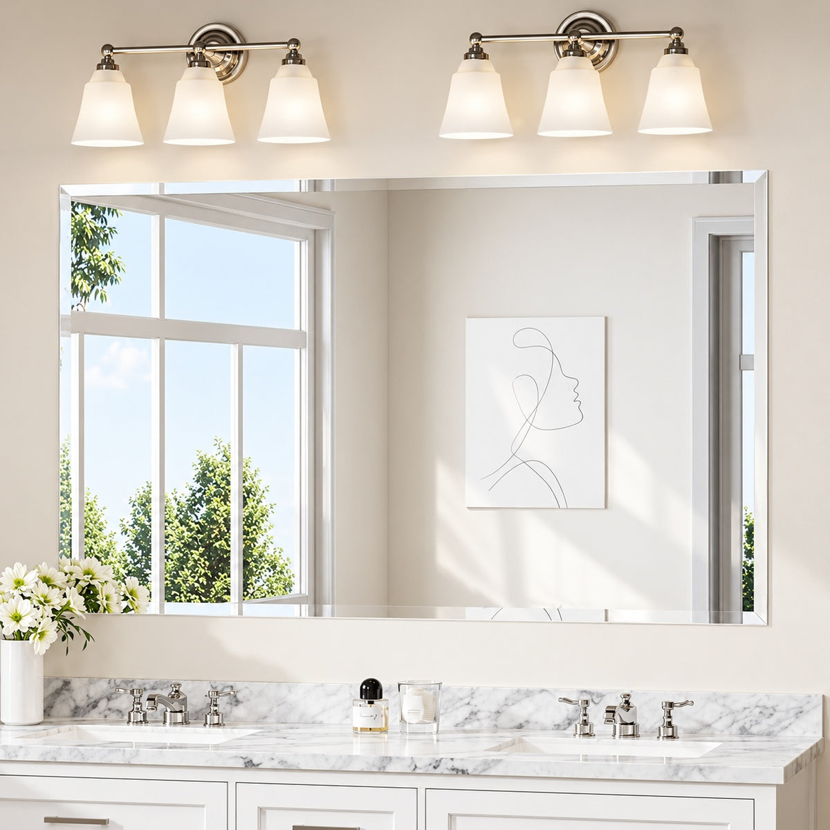 KeonJinn 36 in W x 60 in H Rectangular Beveled Frameless Wall Mount Bathroom Vanity Mirror Decorative Wall Accent Mirror