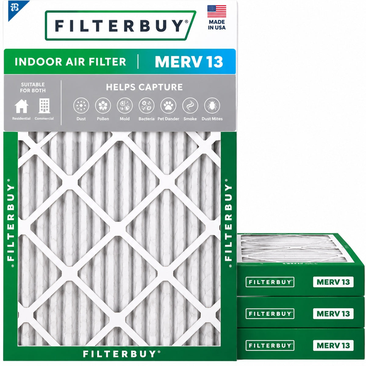 Filterbuy 20 in x 30 in x 2 in MERV 8 FPR 5 Dust Defense Pleated HVAC AC Furnace Air Filters Replacement 4 Pack AFB20x30x2M8pk4