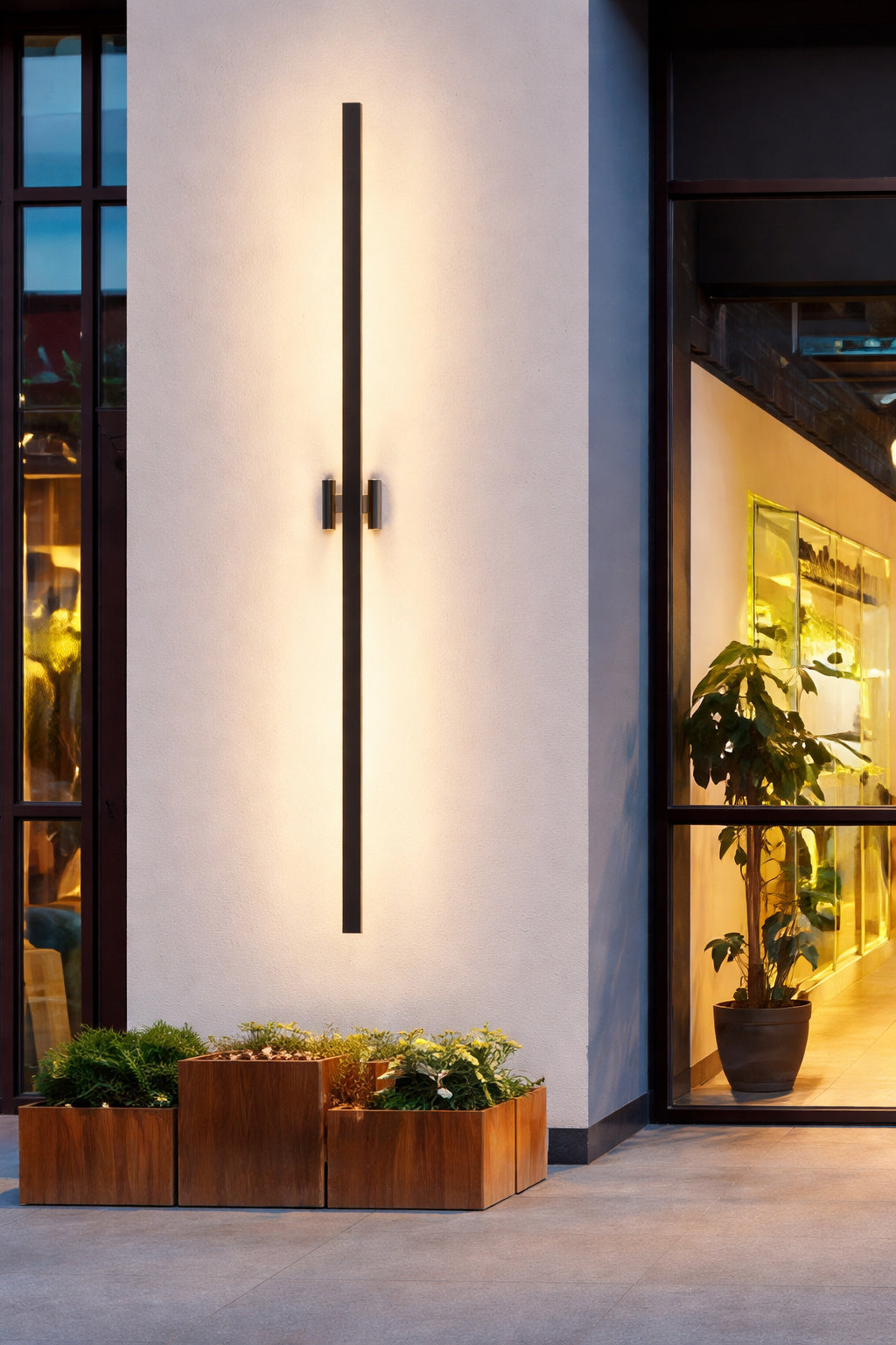 LamQee 63 in Black Modern Linear LED Outdoor Wall Lantern Sconce with Frosted Glass Shade