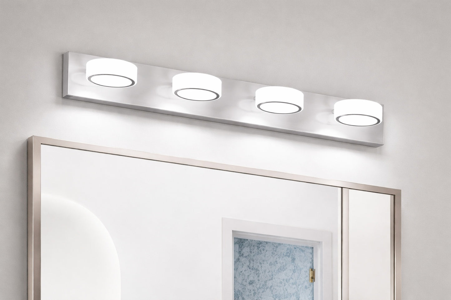 JUSHENG 32 28 in 4 Light Nickel LED Vanity Light with 270 Rotatable Lamphead Dimmable 5500K Light HD