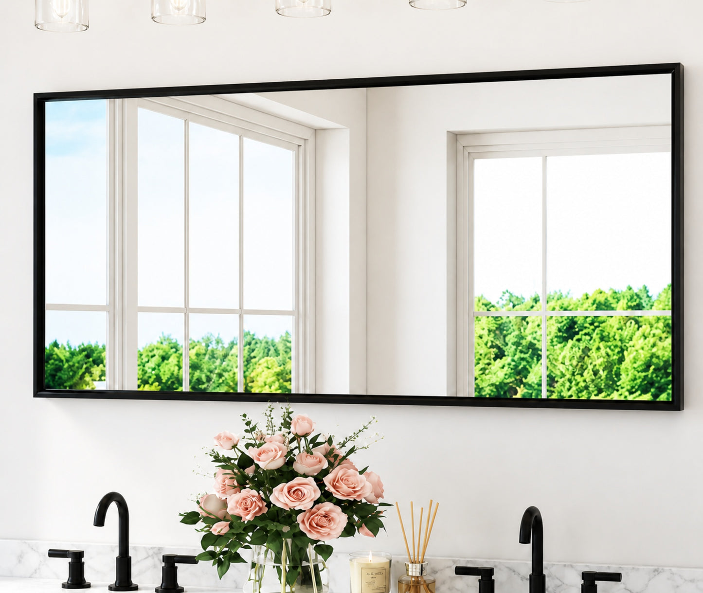 KeonJinn 48 in W x 24 in H Rectangle Aluminum Framed Wall Bathroom Vanity Mirror in Black