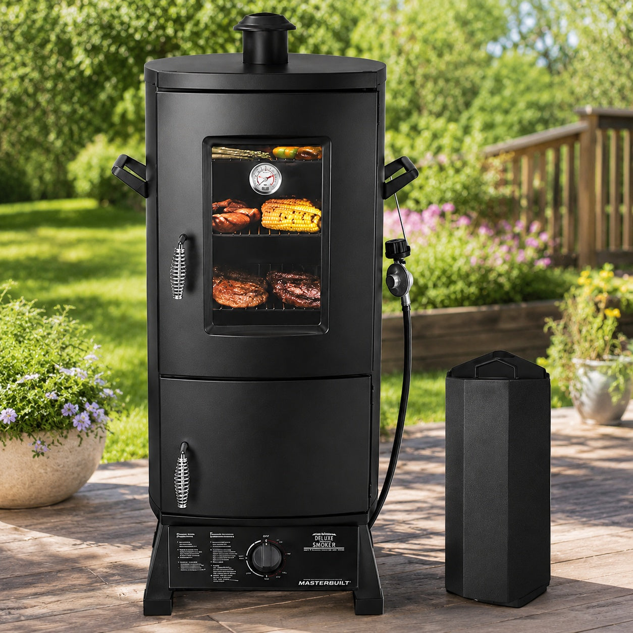 Maison Backyards Outdoor Propane Smoker with Temperature Control BBQ Smoker Duty Three Removable Smoking Racks Black