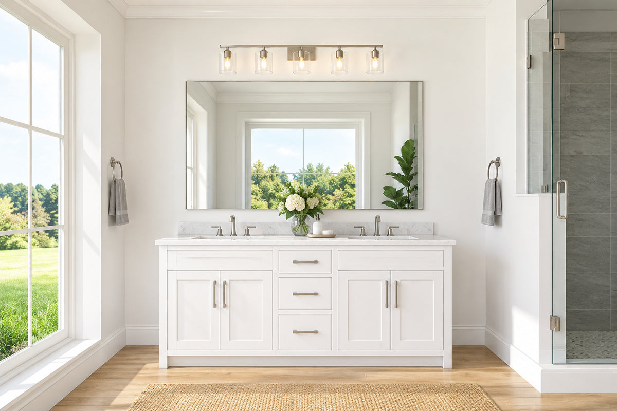 KeonJinn 60 in W x 36 in H Rectangle Aluminum Framed Beveled Bathroom Mirrors for Over Sink in Brushed Nickel Bathroom Mirror HD 25F 15291BN