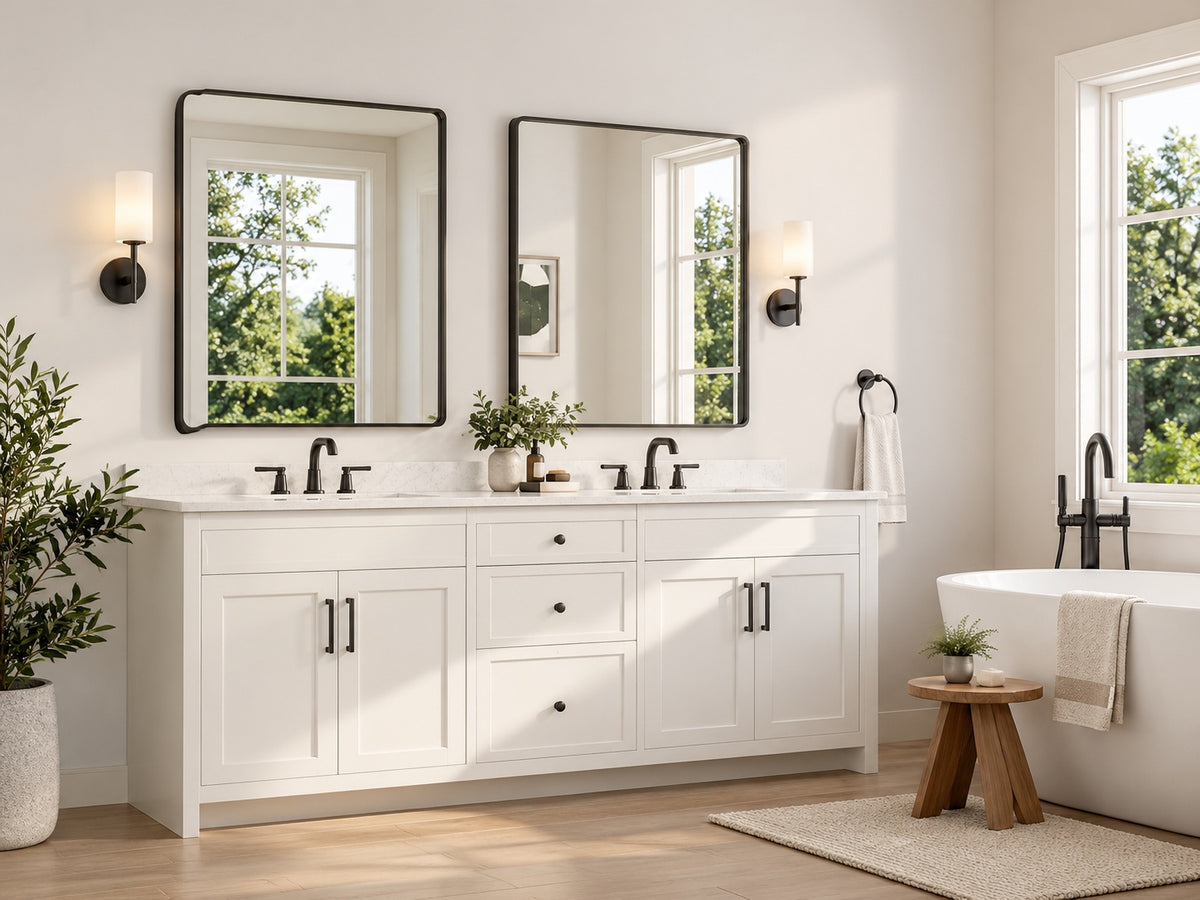 TETOTE 30 in W x 36 in H Modern Rectangular Black Bathroom Mirror Aluminum Framed Wall Bathroom Vanity Mirror HBM15 BK 7691TETOTE 30 in W x 36 in H Modern Rectangular Black Bathroom Mirror Aluminum Framed Wall Bathroom Vanity Mirror HBM15 BK 7691