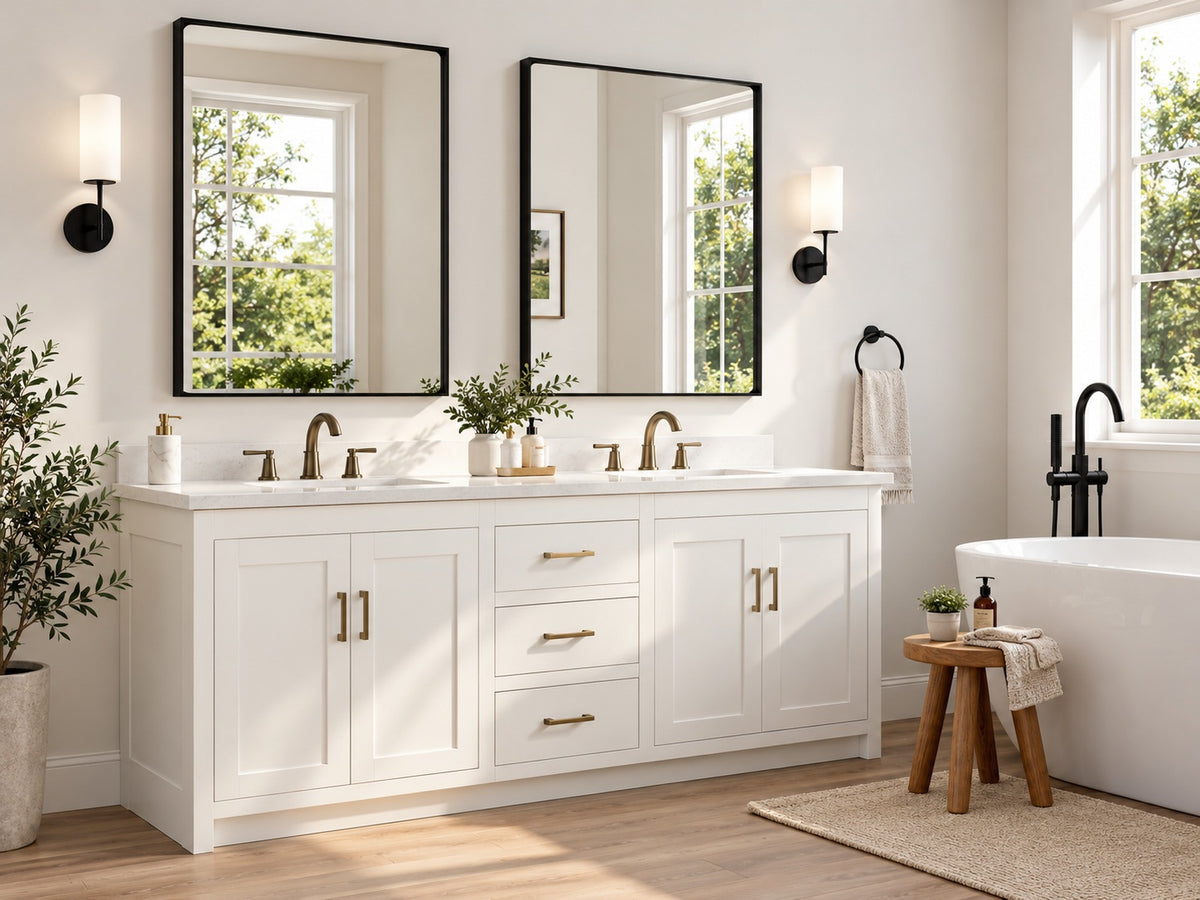 TETOTE 30 in W x 36 in H Modern Rectangular Black Bathroom Mirror Aluminum Framed Wall Bathroom Vanity Mirror HBM15 BK 7691
