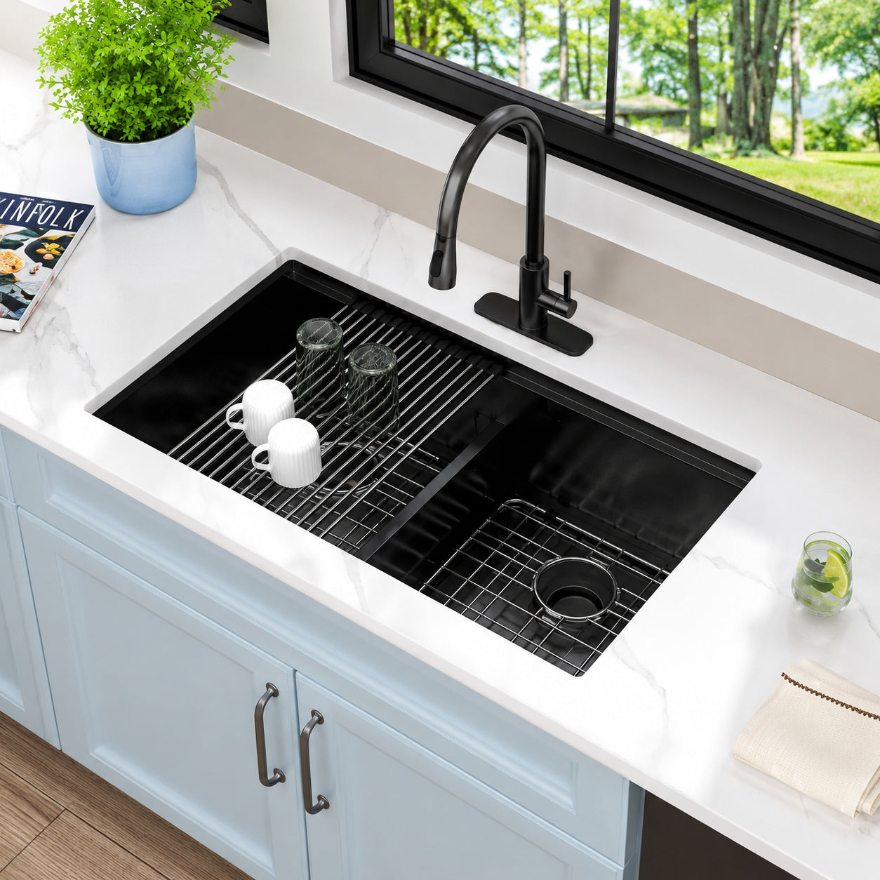 Fulorni 33 in Undermount 50 50 Double Bowl Gunmetal Black Workstation Kitchen Sink Stainless Steel Sink with Accessories