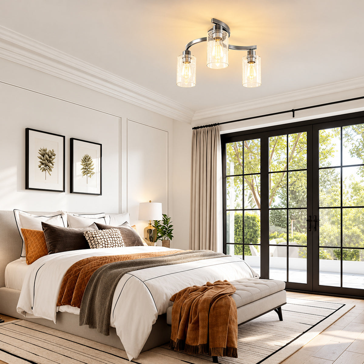 YANSUN 12 in 3 Light Semi Flush Mount Ceiling Light Brushed Nickel Fixture with Clear Glass for Bedroom Hallway Decor HA BX08001CDNI2 1AP2