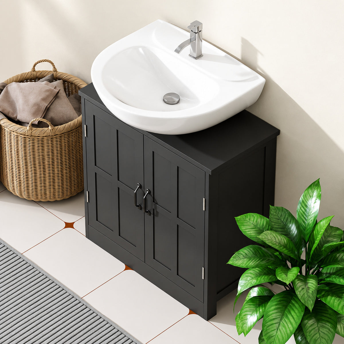 Kleankin Pedestal Sink Storage Cabinet Under Sink Cabinet with 2 Doors and Adjustable Shelf Bathroom Vanity 834 574V80BK