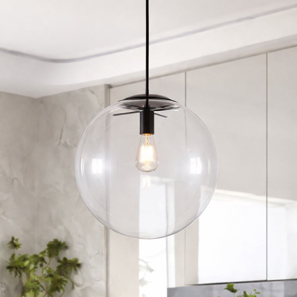 Y Insp Aero Globe 15 7 In 1 Light Black Modern Pendant With Clear Glass Shade
