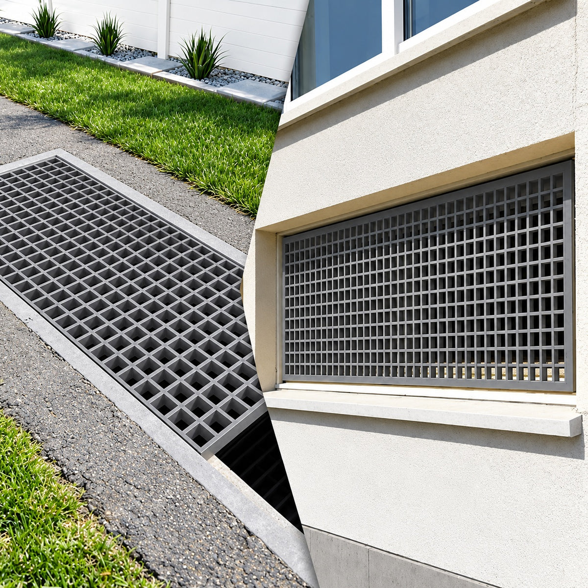 Wellco 3 ft x 6 ft MaxGrid Fiberglass Grating Drain Grates 2 in x 2 in x 0 6 in for Trench Cover Car Washes Pool Deck Gray