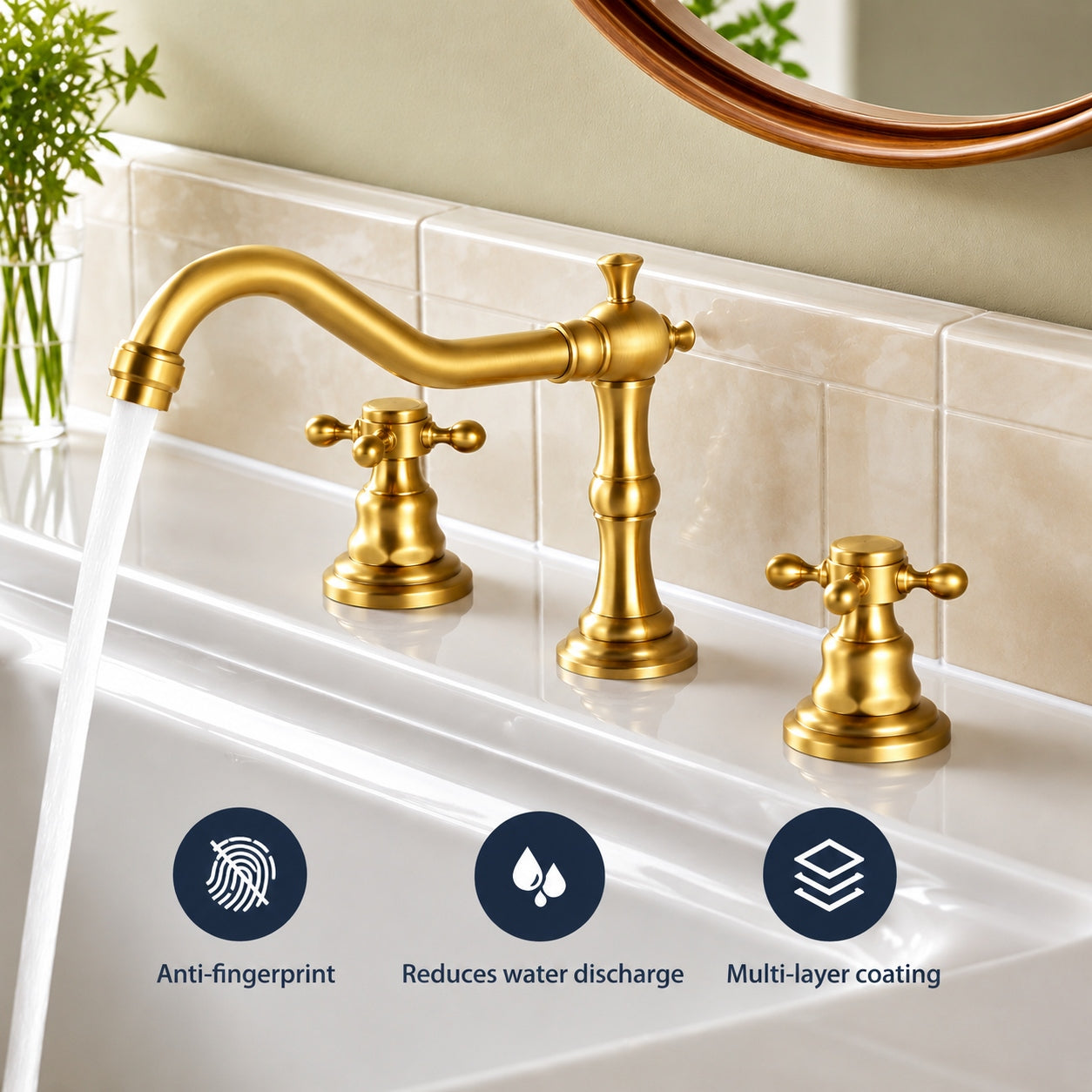 AKLFGN 2 Handles 8 in Widespread Bathroom Faucet 3 Hole Bathroom Sink Faucet in Antique Brass