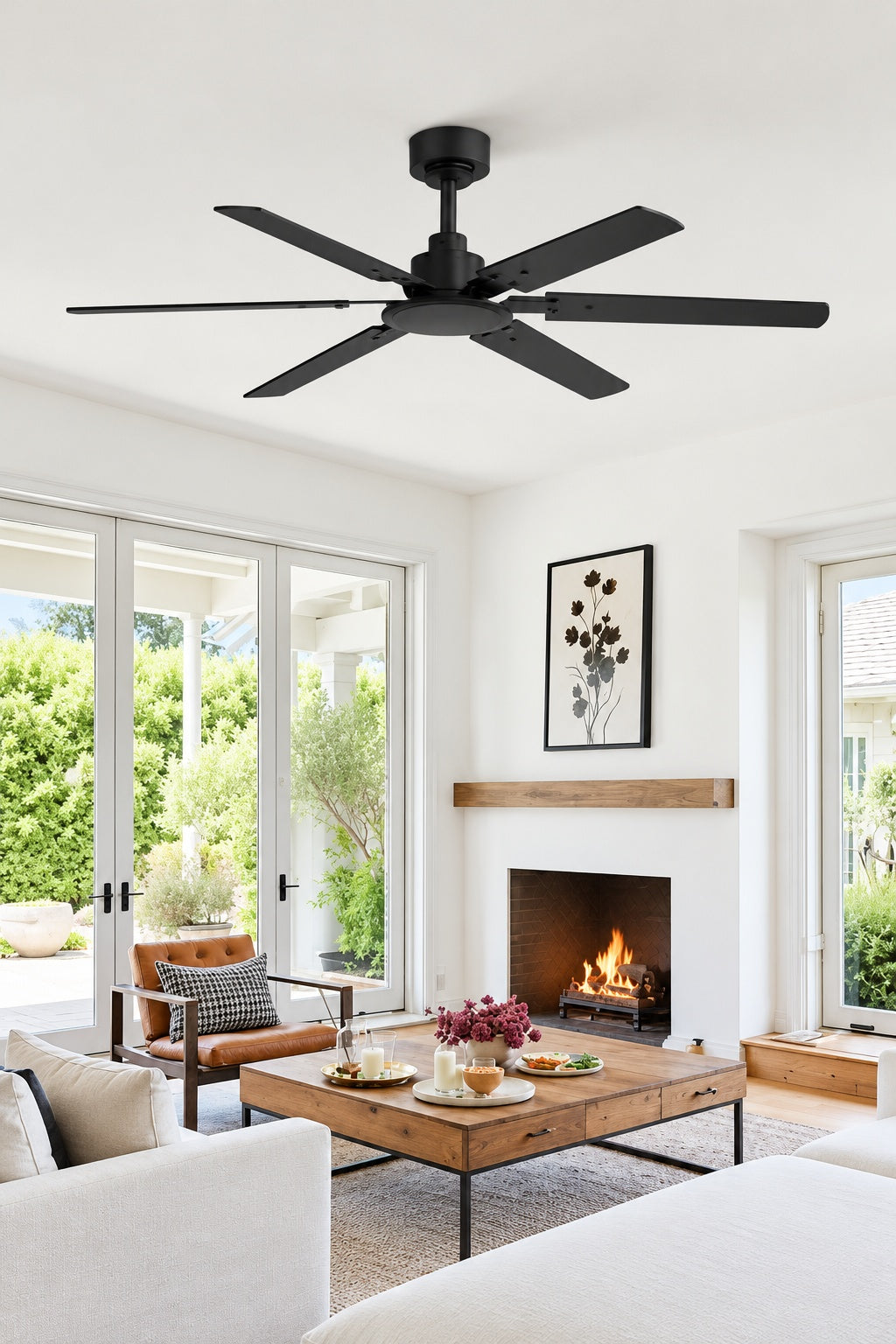 HINNIXY 48 in Black Ceiling Fans without Lights Remote 6 Speed Reversible Quiet DC Motor Fandelier Downrod for Living Bedroom ZMF48TGBK12HD