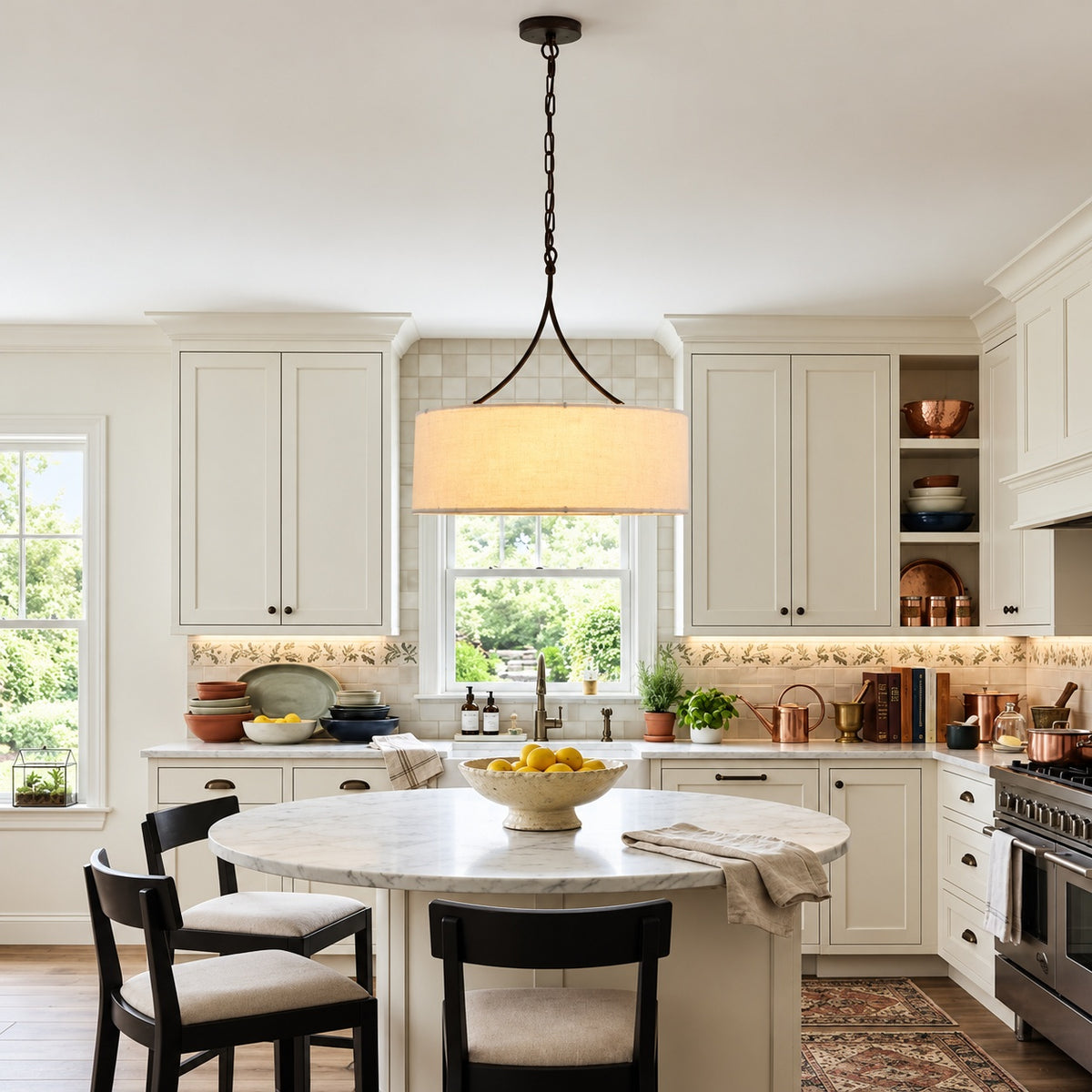 3 White and Black Light Beige Adjustable Fabric Drum Pendant Light for Kitchen Island Living Room Entryway DJYC W1367P460380