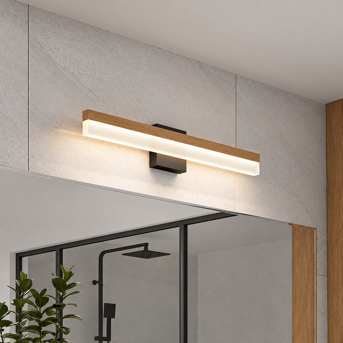 Artika Neil 27 in 1 Light Black and Wood 5CCT Integrated LED Wall Vanity Light Fixture VAN NL5C HDWB