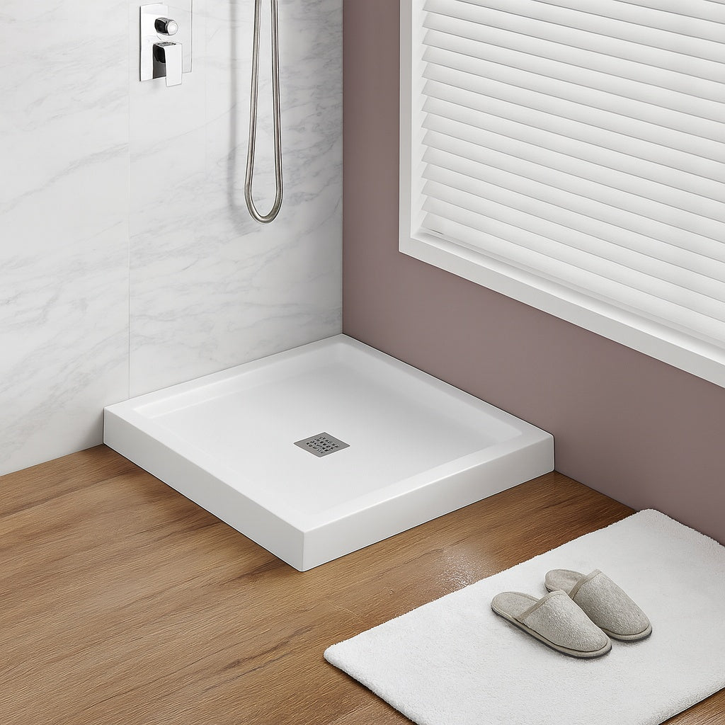 MUSTEE 32 x 32 Alcove Shower Pan Base with Center Drain in White