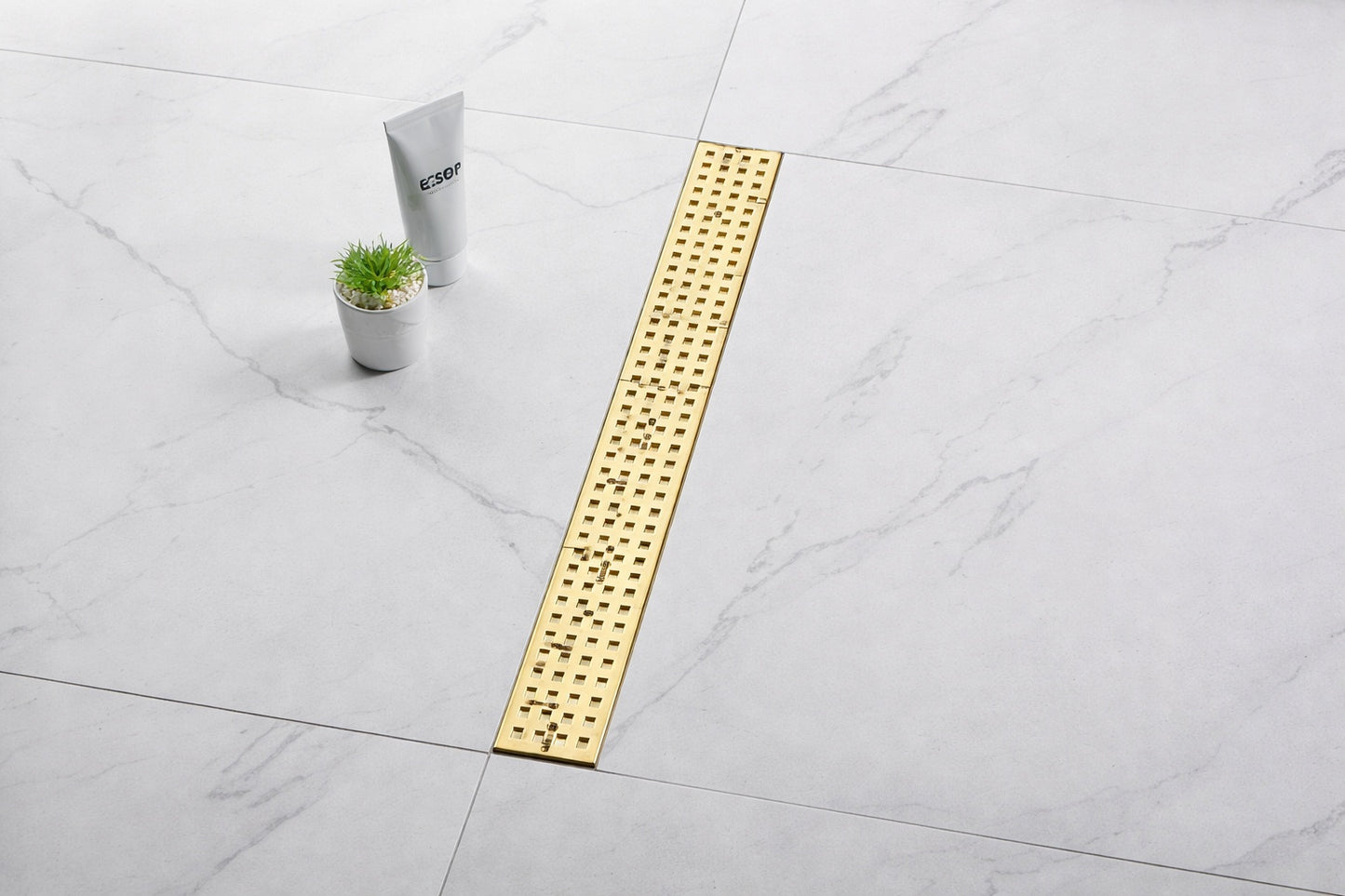 Tahanbath 24 in. Square Shower Drain w/ Flange, Brushed Gold