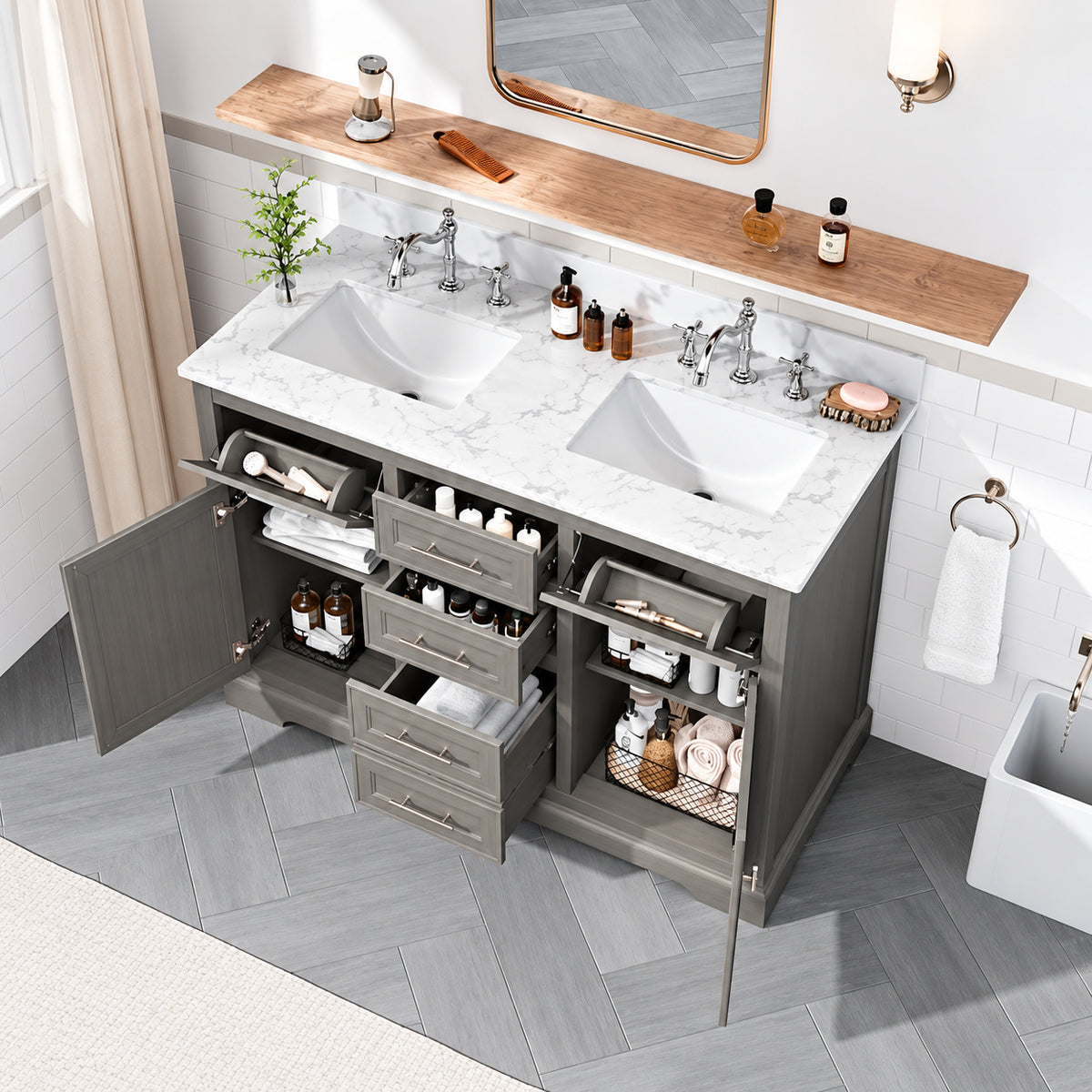 Wellfor 48-inch gray bathroom vanity
