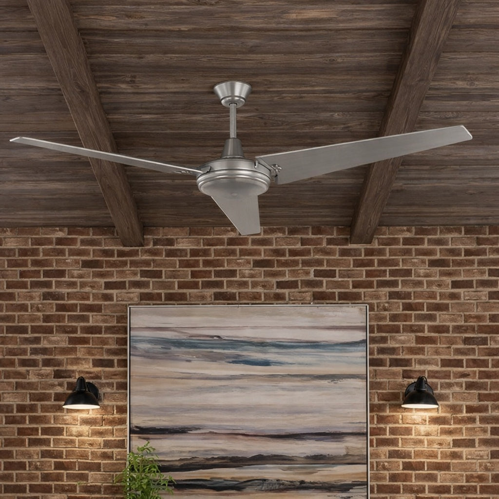 Hampton Bay Industrial 60 in Indoor Outdoor Brushed Steel Ceiling Fan with Wall Control Downrod and Powerful Reversible Motor