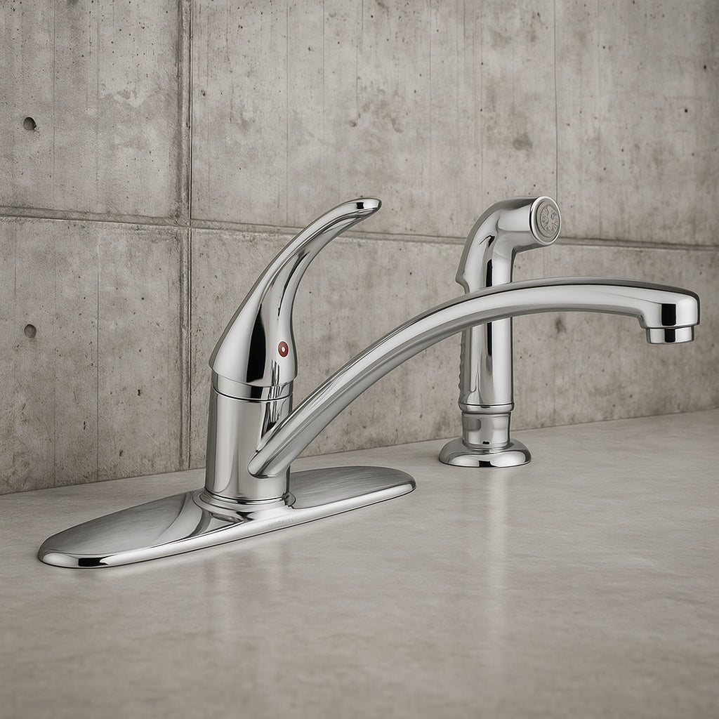 Foundations Single-Handle Standard Kitchen Faucet with Side Sprayer in Chrome