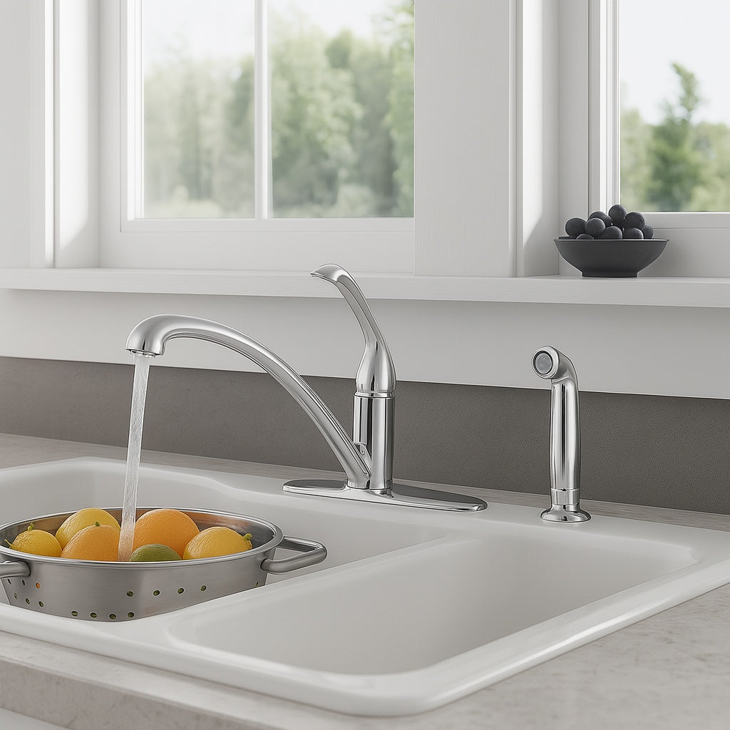 Foundations Single-Handle Standard Kitchen Faucet with Side Sprayer in Chrome