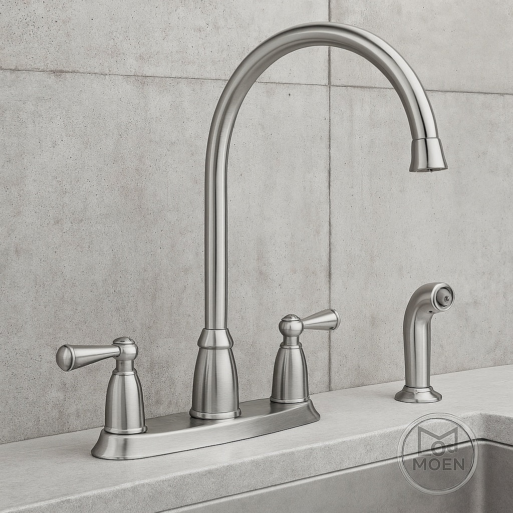 High Arc Double Handle Standard Kitchen Faucet With Side Sprayer In Spot Resist Stainless Ca87000Srs