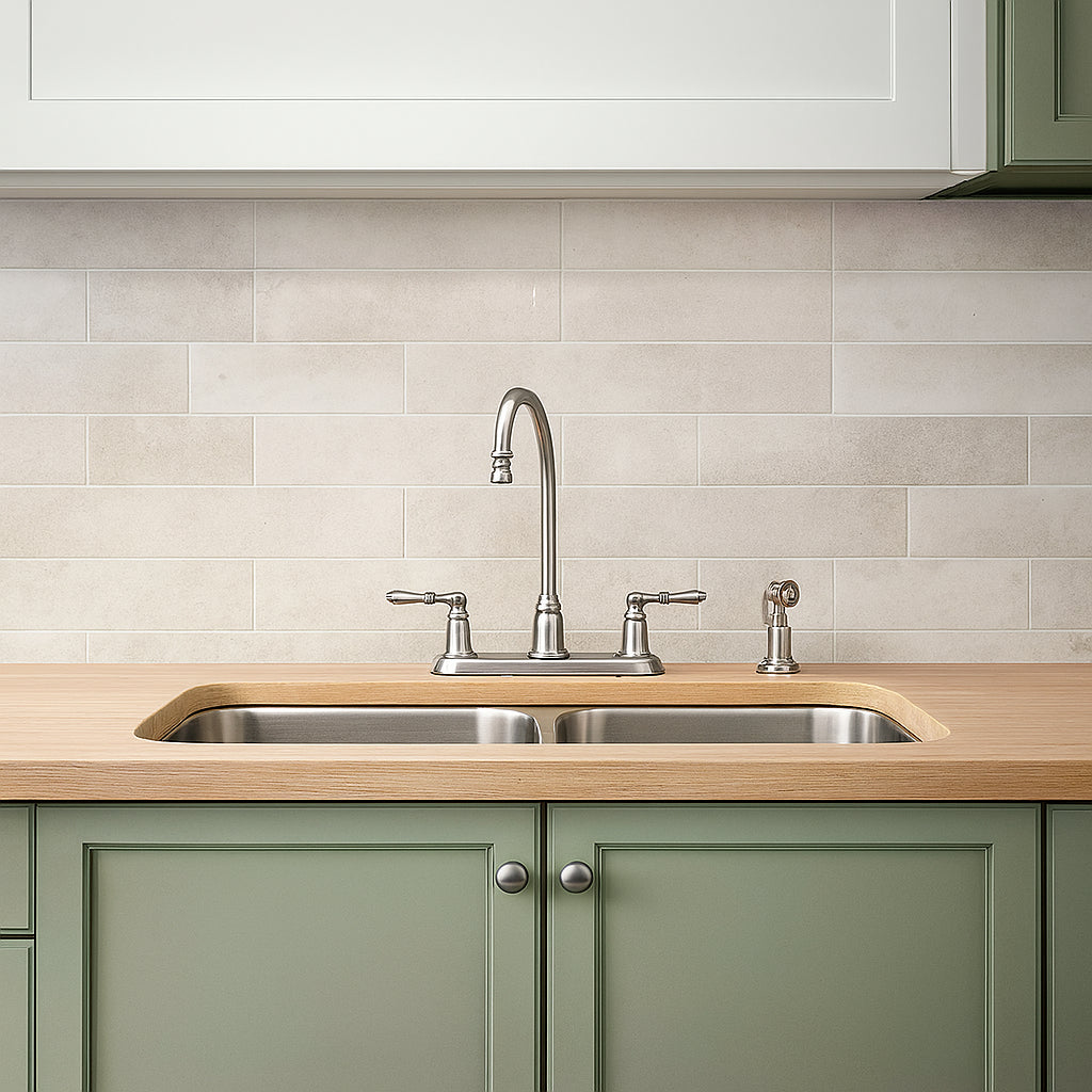 High Arc Double Handle Standard Kitchen Faucet With Side Sprayer In Spot Resist Stainless Ca87000Srs