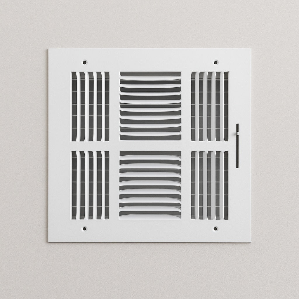 10 in. x 10 in. 4 Way Steel Wall/Ceiling Register in White E104M10X10