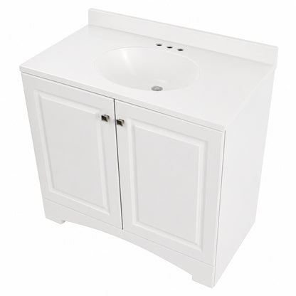 Glacier Bay 37 in Single Sink White Bath Vanity with Cultured Marble Top Assembled