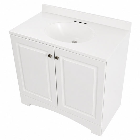 Glacier Bay 37 in Single Sink White Bath Vanity with Cultured Marble Top Assembled
