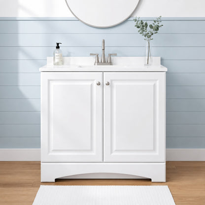 Glacier Bay 37 in Single Sink White Bath Vanity with Cultured Marble Top Assembled
