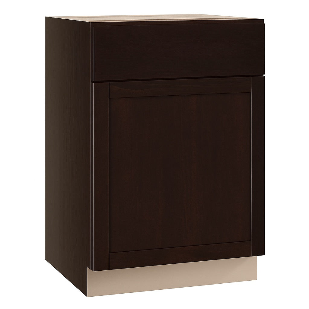 Shaker 24 in. W x 24 in. D x 34.5 in. H Assembled Base Kitchen Cabinet in Java with Ball-Bearing Drawer Glides