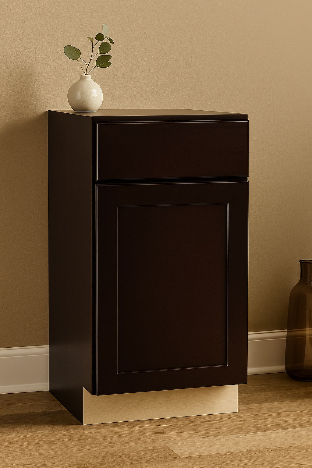 Shaker 24 in. W x 24 in. D x 34.5 in. H Assembled Base Kitchen Cabinet in Java with Ball-Bearing Drawer Glides
