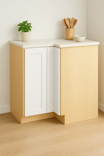 Hampton Bay Shaker 28 5 in W x 16 5 in D x 34 5 in H Assembled Lazy Susan Corner Base Kitchen Cabinet in Satin White