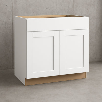 Hampton Bay Shaker 36 in W x 24 in D x 34 5 in H Assembled Sink Base Kitchen Cabinet in Satin White