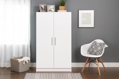 Prepac Elite 32 in. W x 65 in. H x 24.5 in. D 2-Shelf Engineered Wood Freestanding Cabinet Wardrobe Cabinet in White