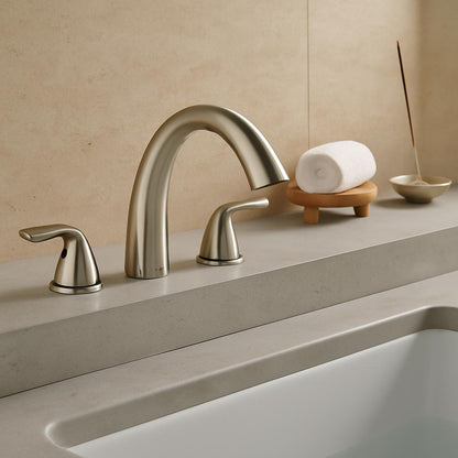 Delta Classic 2-Handle Deck-Mount Roman Tub Faucet Trim Kit Only in Stainless (Valve Not Included)