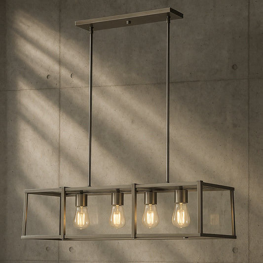 Bel Air Lighting Eastwood II 28.5 in. 4-Light Brushed Nickel Kitchen Island Pendant Light Fixture with Clear Glass Shade