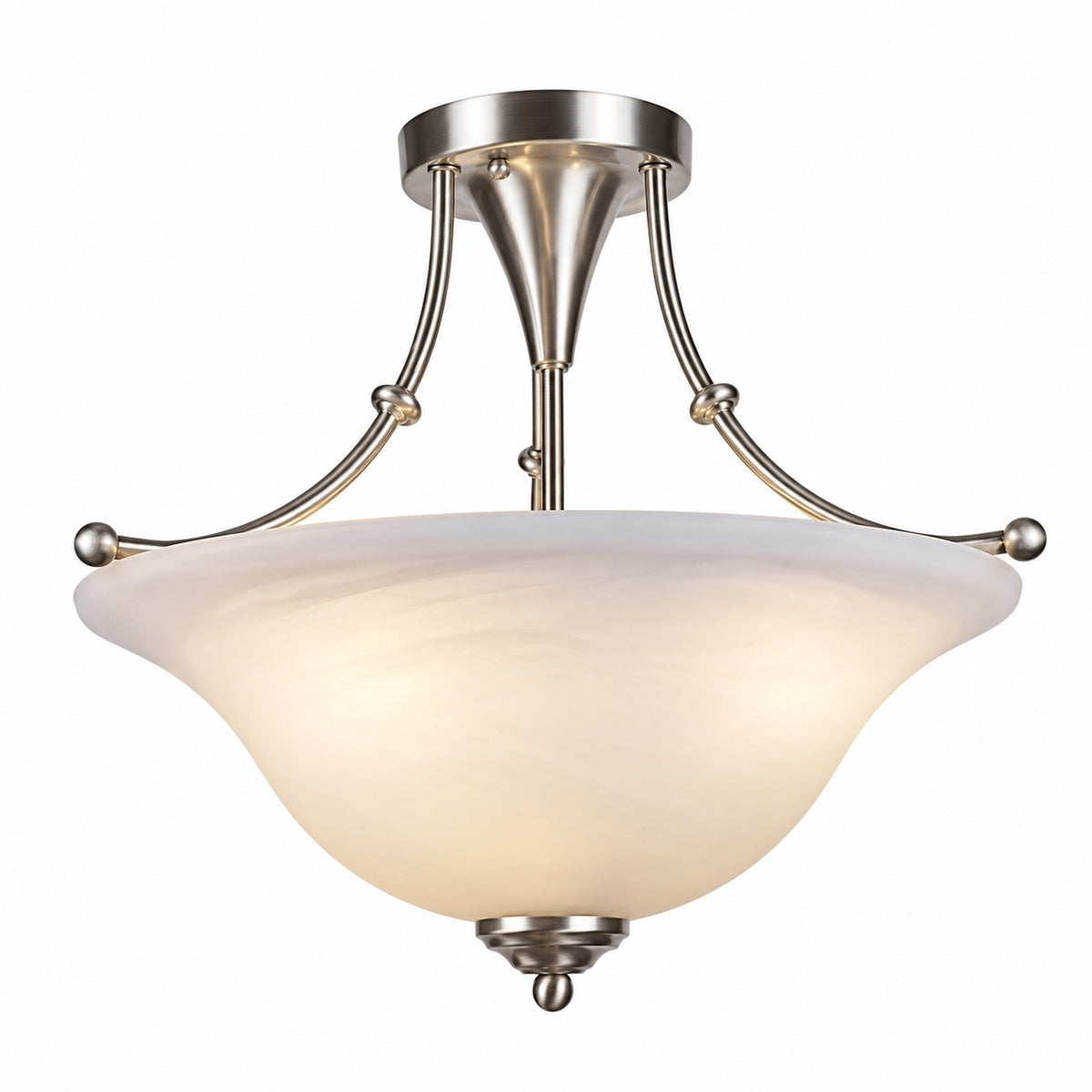 Bel Air Lighting Perkins 18 in 3 Light Brushed Nickel Semi Flush Mount Ceiling Light Fixture with Marbleized Glass Shade 6540 BN