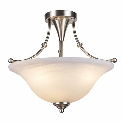 Bel Air Lighting Perkins 18 in 3 Light Brushed Nickel Semi Flush Mount Ceiling Light Fixture with Marbleized Glass Shade 6540 BN