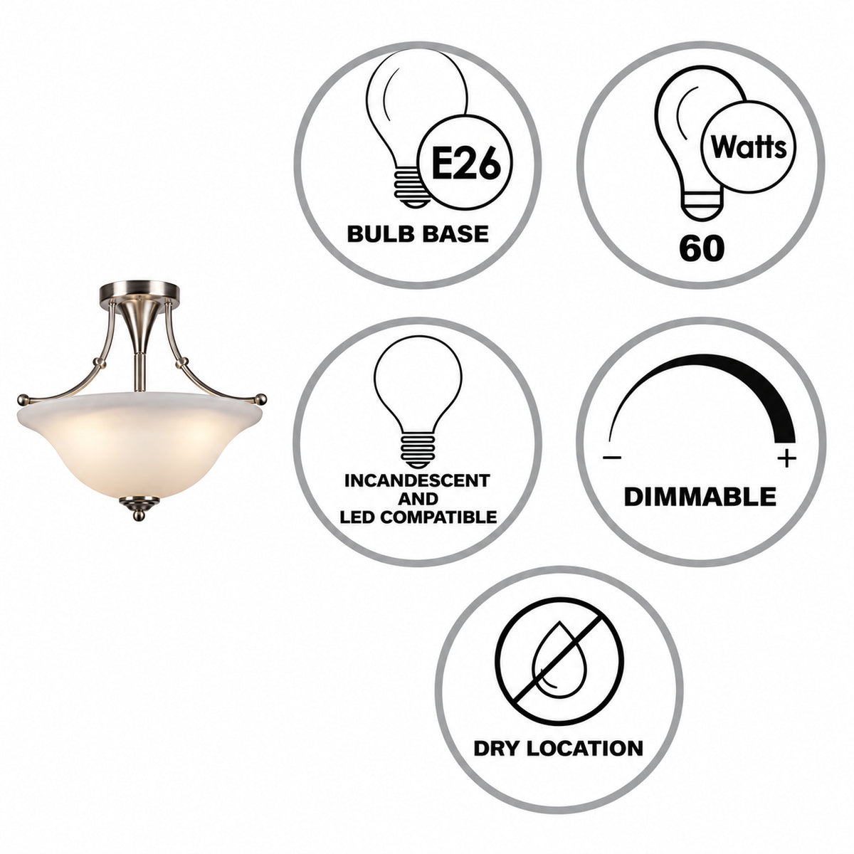 Bel Air Lighting Perkins 18 in 3 Light Brushed Nickel Semi Flush Mount Ceiling Light Fixture with Marbleized Glass Shade 6540 BN