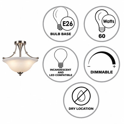 Bel Air Lighting Perkins 18 in 3 Light Brushed Nickel Semi Flush Mount Ceiling Light Fixture with Marbleized Glass Shade 6540 BN