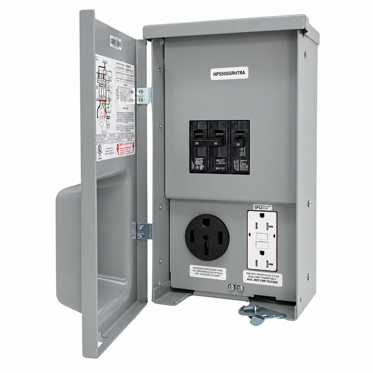 Connecticut Electric 60 Amp RV Panel Outlet with 50 Amp Receptacle Breakers and GFCI Duplex CESMPSC55GRHR