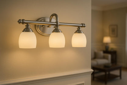 Home Decorators Collection Cedar Cove 3-Light Brushed Nickel Vanity Light with Etched Opal Glass Shades