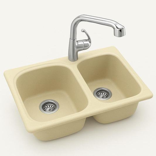 Swan Drop-In/Undermount Solid Surface 25 in. 1-Hole 60/40 Double Bowl Kitchen Sink in Bone