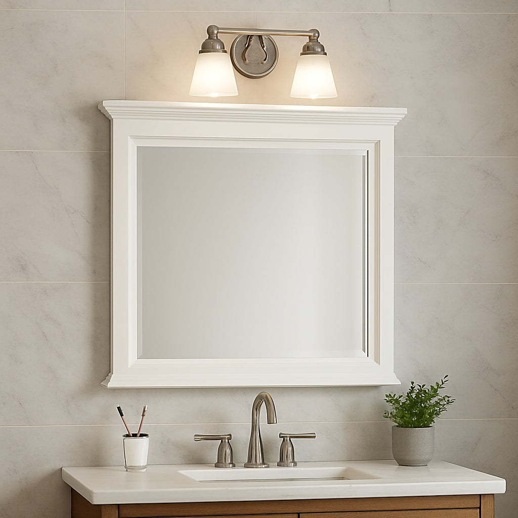 Naples 36 in. W x 32 in. H Rectangular Wood Framed Wall Bathroom Vanity Mirror in White