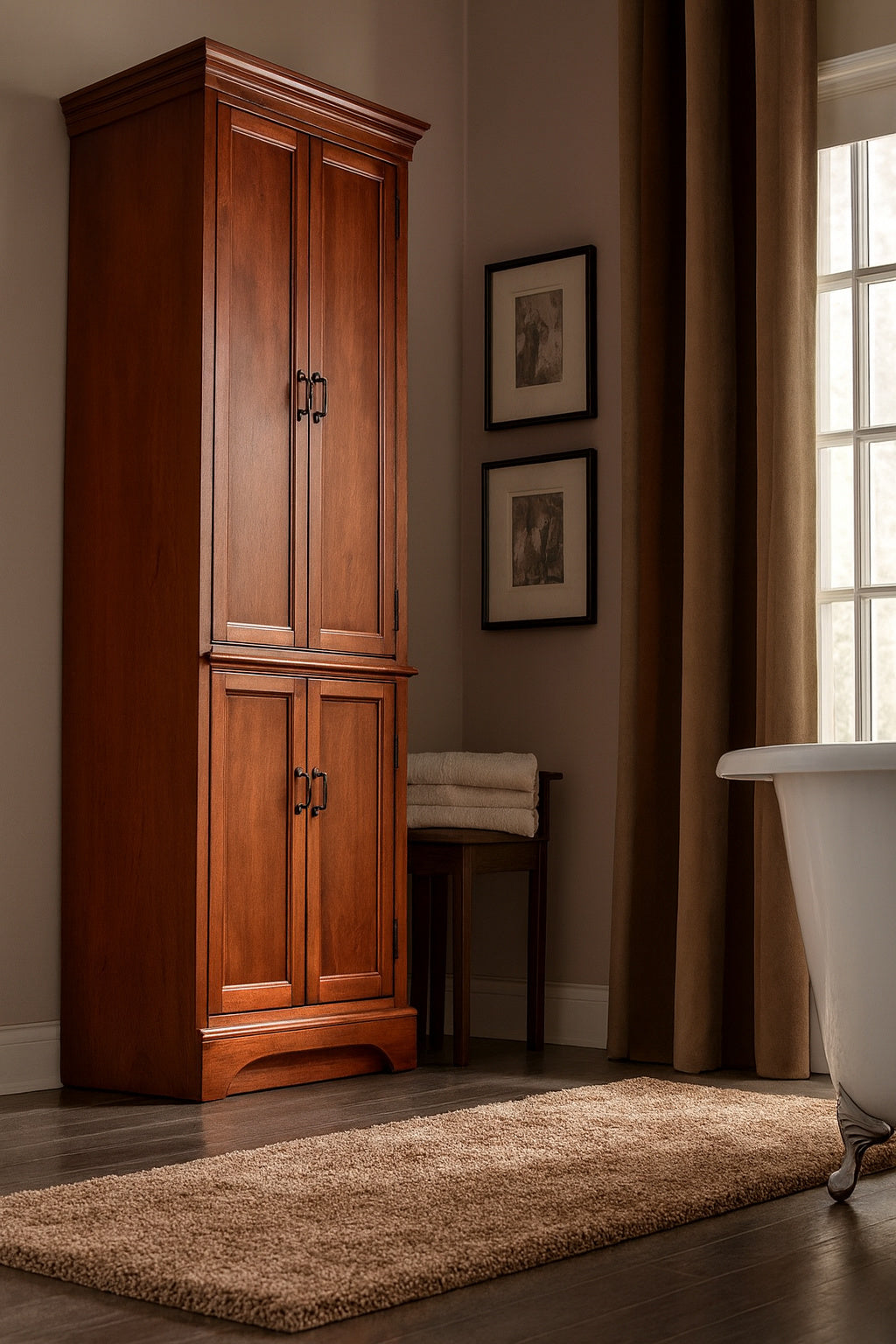 Home Decorators Collection Naples 24 In W X 17 In D X 74 In H Brown Freestanding Linen Cabinet